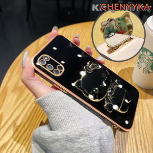 CHENYYKA Casing Ponsel untuk OPPO A92 A52 A72 A91 F15 A74 F19 A95 F19s Reno 6 Lite Reno 3 Case sandaran ponsel Hello Kitty desain baru HP kamera Casing lipat Plating Kesing
