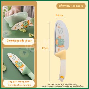 Bộ dao thớt hình gấu mini chất liệu nhựa cao cấp kháng khuẩn chống trượt dùng trong pha chế nhà bếp đa năng Mixmore