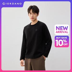 GIORDANO Men T-Shirts Embroidered Badge Cotton Tee Crewneck Long Sleeve Fashionable Casual Regular T-Shirts 13026881
