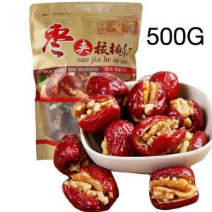 Jz market พุทราไส้วอลนัท พุทราสอดไส้วอลนัท 500กรัม/ถุง พุทราวอลนัท พุทราจีน วอลนัท ของกินเล่น ขนมจีน 红枣夹核桃仁