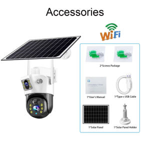 CCTV Camera V380 PRO 15MP HD Three Lens Outdoor 4G SIM  Solar Camera 360° Waterproof 10X Zoom  Built-in Battery Infrared night vision two-way audio remote monitoring