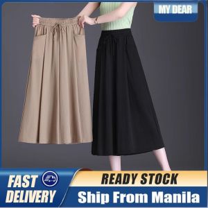 Ice Silk Wide-leg Pants for Ladies High Waist Cropped Skirts Pants