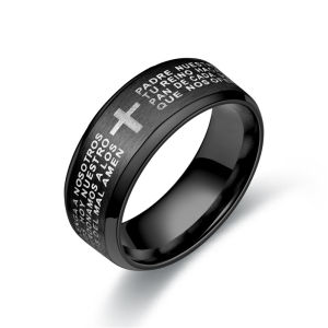 [A D]Fashion Mens Stainless Steel Bible Verse Jesus Cross Rings For Men Christian Cross Religious Ring Men Amulet Jewelry Wholesale