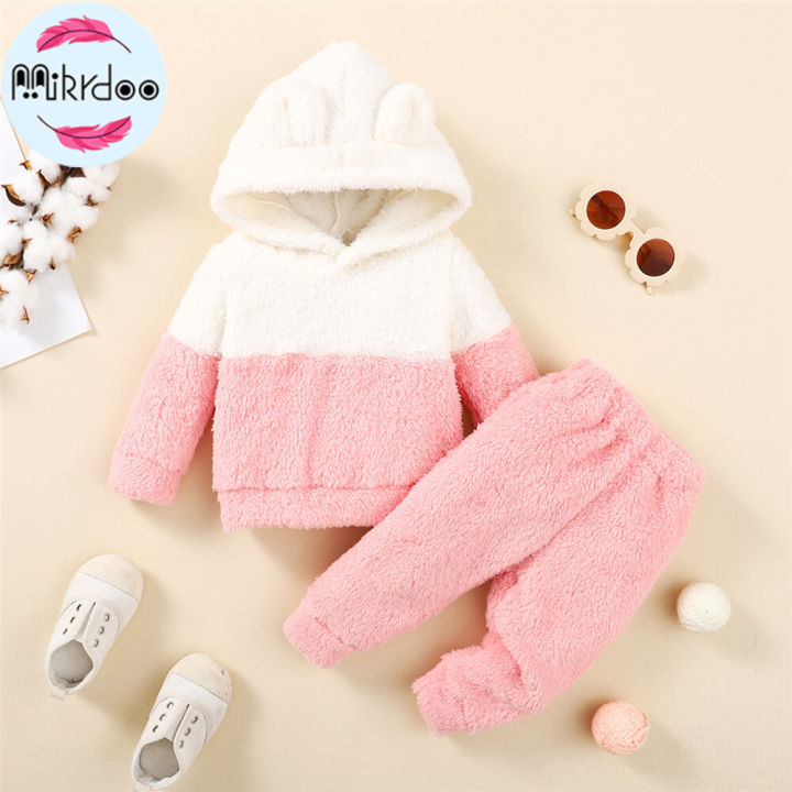 0-2Years Newborn Baby Girl Autunm Plush Clothes Set Long Sleeve Hoodie Top  Pant Winter Warm 2PCS Outfit Lazada PH