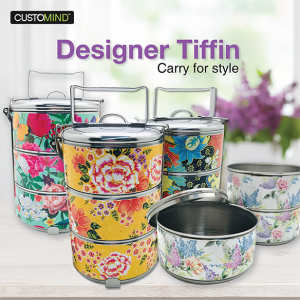 12cm Designer Tiffin Carrier/ 3 Tiers Tiffin/ Mangkuk Tingkat/ Stainless Steel/ Food Container/ Best Gift/ Hari Raya [50+ New Design]