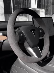 Kaly Suitable for Tesla model 3 17-21 Car Interior Black soft Suede Hand-stitched Steering Wheel Cover B8T9H