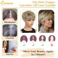QUEENTAS Short Hair Topper for Women with Thinning Hair Daily Wear 360 ° 3D Cover Up 6.5"*6" Fluffy Hair Pieces with Bangs(Grey to Silver). 
