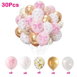 JAYQQ 30pcs/set 12 Inch Pink Bow Balloons Sequins Transparent Wedding Decoration Balloon Fashion Reusable Latex Balloon for Wedding Birthday Party Decor
