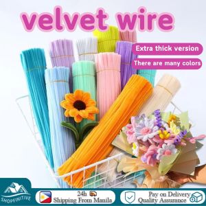 100pcs Colorful Dense Fuzzy Wire Pipe Cleaner Craft Flower Chenille Stem Childrens Handmade DIY Ingredients Wool Strip Macaron