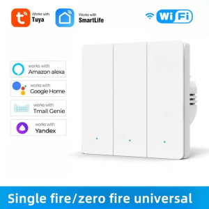 2026 NEW Tuya Smart Switch Light No Neutral Wire No Capacitor required 1/2/3 gang Smart Life APP Wall On Off Switch Magnetic Latching Relay Electrical voice control For Alexa/Google Home/天猫精灵 Wi-Fi Version