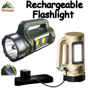 Termaya LED Solar Flashlight Multifunctional Portable Light with Side Light Waterproof Charging Flashlights