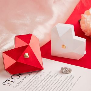 HUIHEYU Dustproof Proposal Ring Box Elegant Waterproof Auto Pop Up Jewelry Box Jewelry Display Case White Heart Diamond Ring Box Valentines Day