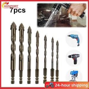 【HOSPORT】7PCS สี่เปลวไฟเยื่อบุช่องท้องบิตแบบมัลติฟังก์ชั่นสี่ขั้นตอนการเจาะแบบหยักแบบหยักสำหรับโลหะไม้สำหรับโลหะ