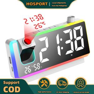 【HOSPORT】 Digital Alarm Clock Large LED Display RGB Night Light LED Mirror for Hearing Impaired & Deaf People