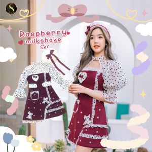 8 Studio Brand เสื้อผ้าแบรนด์แท้การันตี มินิเดรส สีเลือดหมูแขนจุดดําพร้อมหมวก ชุดที่ทุกคนรอคอย มาแล้วนะจ๊ะ มาพร้อมหมวกไบเล่ย์