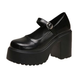 Size 35-40 Fashion Retro Mary Jane Leather Shoes Womens New Versatile Thick Bottom Thick High Heels