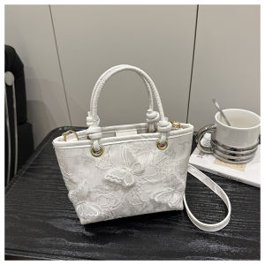 MOUSSON  กระเป๋าถือสุภาพสตรีกระเป๋าถือลูกไม้หรูหราพร้อมกระเป๋าสะพายข้างแฟชั่นปักลายผีเสื้อ