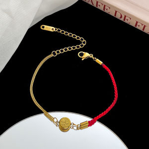 BESFOME สองด้านครึ่งโซ่เชือกสีแดง Fu คำพร K ทองไทเทเนียมสร้อยข้อมือเหล็ก Beaming โอนโชคดีสร้อยข้อมือผู้หญิงเครื่องประดับ