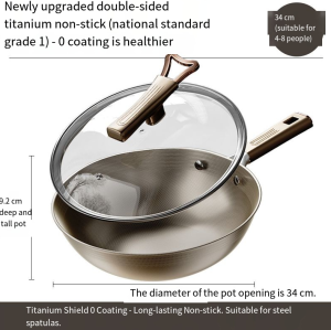 Double-sided titanium pan Titanium Shield non-stick home frying pan made of titanium stainless steel flat-bottom wok for gas stove or ceramic cooker