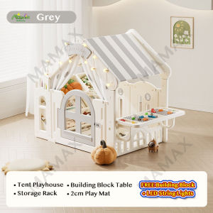 【🔥Top Seller】Premium Multi-Functional Kids House Tent Set With Play Mat★Indoor Playhouse with String Lights➕Toy Rack➕FREE Building Blocks➕Building Blocks Table✅