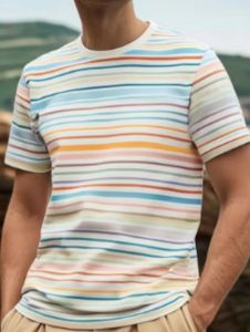 Mens T-Shirt Color Stripe Fashion Design 3D Printed Top Casual Daily Street Wear Summer Simple Short Sleeved Mens Y2k Clothing