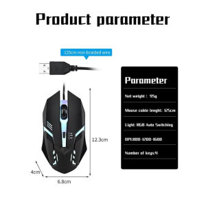 3D USB Optical Wired Gaming Ergonomic Mouse With Auto Sync RGB LED Light Programable 1200 DPI LED USB Wired Game mouse