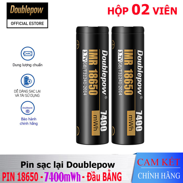 [Hộp 02 viên] Pin sạc Lithium 18650 - 7400mWh đầu bằng Doublepow, pin ...