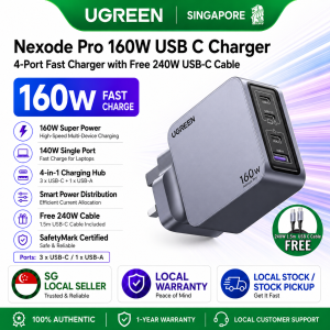 UGREEN Nexode Pro 160W USB C Charger 4-Port PD 3.1 GaN Compact Fast PPS Wall Charger for MacBook Pro 16 M2 Pixelbook Dell XPS iPad Pro iPhone 15 Pro/14 Galaxy S24 Ultra Pixel 8 Steam Deck