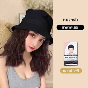 วิกผม หมวกวิกผม ผมสีน้ำตาลเข้ม ถอดได้ Wig cap ยาวปานกลาง ผมหยิก แฮร์พีช