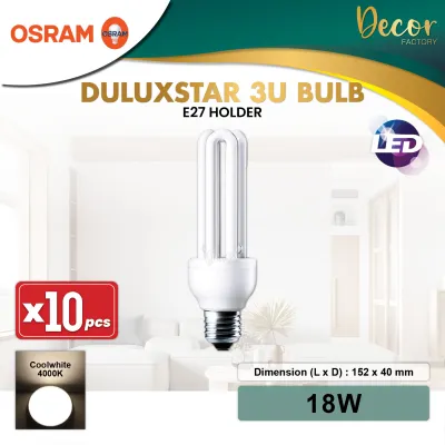 OSRAM [SET 10pcs] OSRAM Duluxstar 3U 18W E27 Light Bulb Coolwhite Warmwhite Daylight Mentol Lampu 节能灯泡