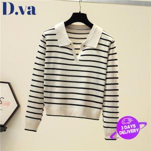 Striped V-neck Pullover Polo Sweater Womens Autumn Tops Long-sleeved Knitted Bottoming Sweaters Jumpers