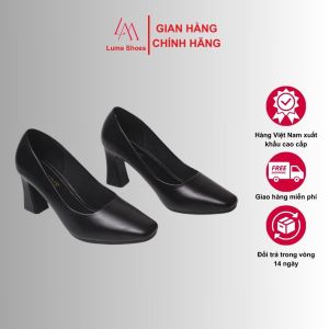 Giày cao gót nữ mũi Vuông màu Đen Lume da PU cao cấp đế cao su non chống trơn trượt cao 5cm - 7cm ( GIẦY TVĐ)
