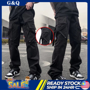 Mens Casual Black Slim Fit Tactical Work Cargo Pants – 6-Pocket Ankle-Length Seluar Kerja Kargo for Outdoor Military and Everyday Wear