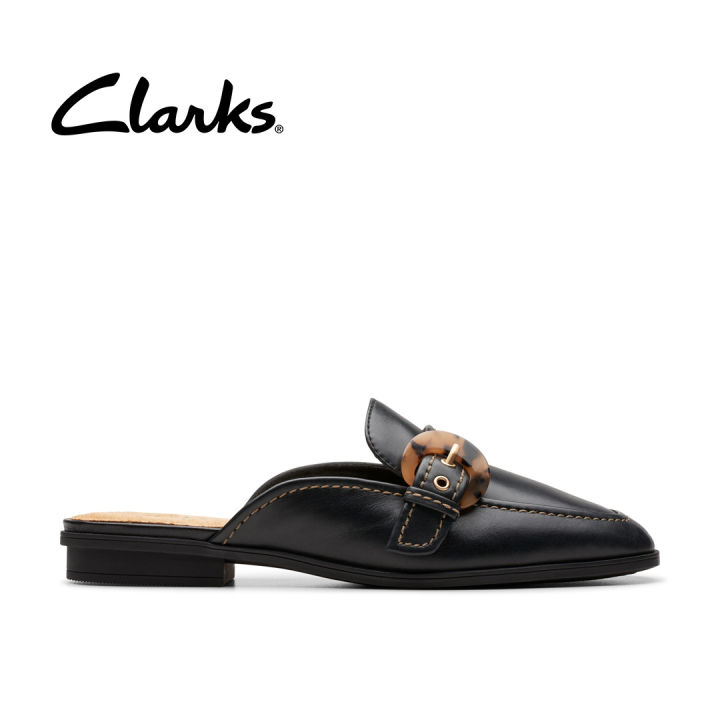 Clarks Womens Lyrical Shine Slides Mules Black Leather Lazada