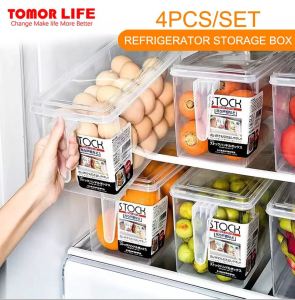 Tomor Life Transparent Refrigerator Storage Box With Plastic Handle