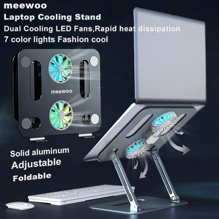Meewoo Laptop Stand With Fan Metal Alloy Foldable Adjustable Laptop