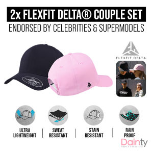 2x Flexfit Delta® Waterproof Cap - Couple Set Lightweight Breathable Waterproof Sports Baseball Hat Fashion Pink/Black for Men Women | Dainty