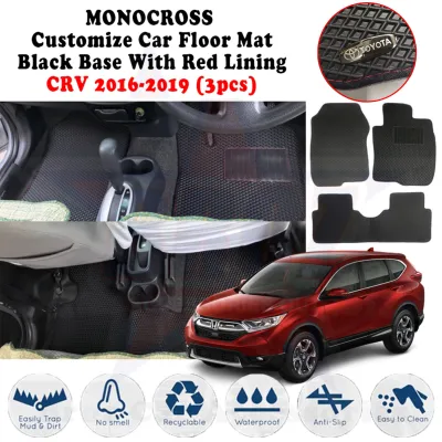 HONDA CRV 2016-19 MONOCROSS CarMat Customize Car Floor Mat Black Base With Red Lining - (3 pcs) No SmellDurableWater Proof Anti Slip