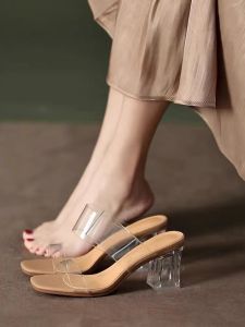 [Free Shipping] White transparent open-toe high-heeled sandals for women 2025 new summer style suitable for pairing with dresses