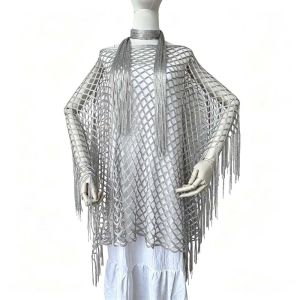 MIRELAE 2pcs Hollowed Out Shawl and Scarf Set Tassel Shawl Shiny Beach Cover Up Casual Sun Protection Fringed Cape Seaside Vacation