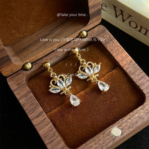 [197] 925 silver needle 14K gold plated Micropaved zircon Vintage palace style elegant literary drop earring
