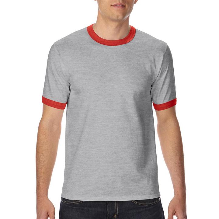 Gildan 76600 Premium Cotton Adult Ringer T-Shirt (Sport Grey/Red) Lazada  PH