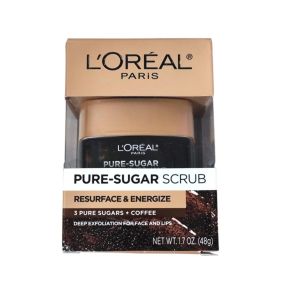 Loreal Paris Pure Sugar Scrub For Face & Lips Resurface and Energize Kona Coffee Facial Gentle Exfoliating Scrub Removes Dirt Oil & Impurities Resulting in Baby Smooth Smooth and healthy glowing  radiant skin 48g