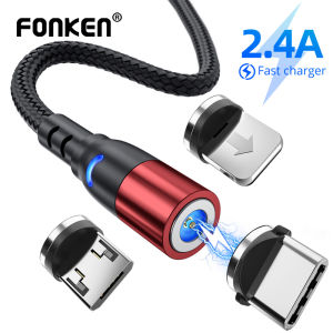FONKEN 3 Trong 1 Cho Xiaomi Redmi Note7 Lưu Ý 8 Cáp Điện Thoại Sạc Cáp Sạc Nam Châm Loại-C Micro USB Cho LG Vivo Oppo HTC Nam Châm Dây Cáp Sạc Cho IPhone 12 6 XR X 8 Cộng Với Sạc Từ Cáp
