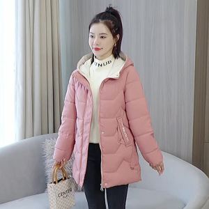 LI Womens Winter Mid-Length Cotton-Padded Clothes 2023 New High-End down Cotton Coat Thick Warm Ladies Hooded Cotton-Padded Jacket Fashion