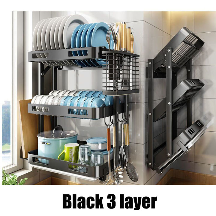 Dish Drying Rack 3-Tier Hanging Wall Mount Drying Organizer