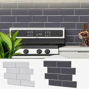 VERMILL Kitchen Bathroom 3D Self Adhesive Grey Brick Wallpaper Decal Peel And Stick Wall Sticker