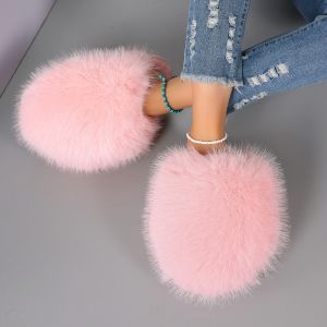 Large Size Solid Color Fluffy Slippers With Soft Soles Winter Closed-Toe Home Warm Multi-Color Cotton Slippers