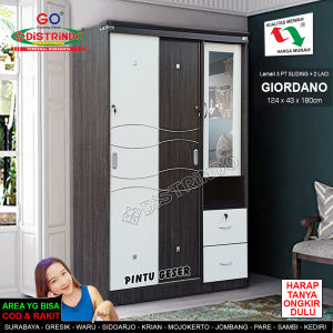 Lemari Pakaian 3 Pintu Geser Sliding Full Papan Tebal Design Mewah tapi Murah ada 2bh Laci di-depan