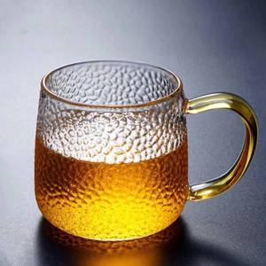 Japanese-Style Hammer Pattern With Handle Glass Cup Heat-Resistant Transparent Ins Wind Tea Cup Drinking Cup Home Hot And Cold Beverage Coffee Milk Tea Juice Simple